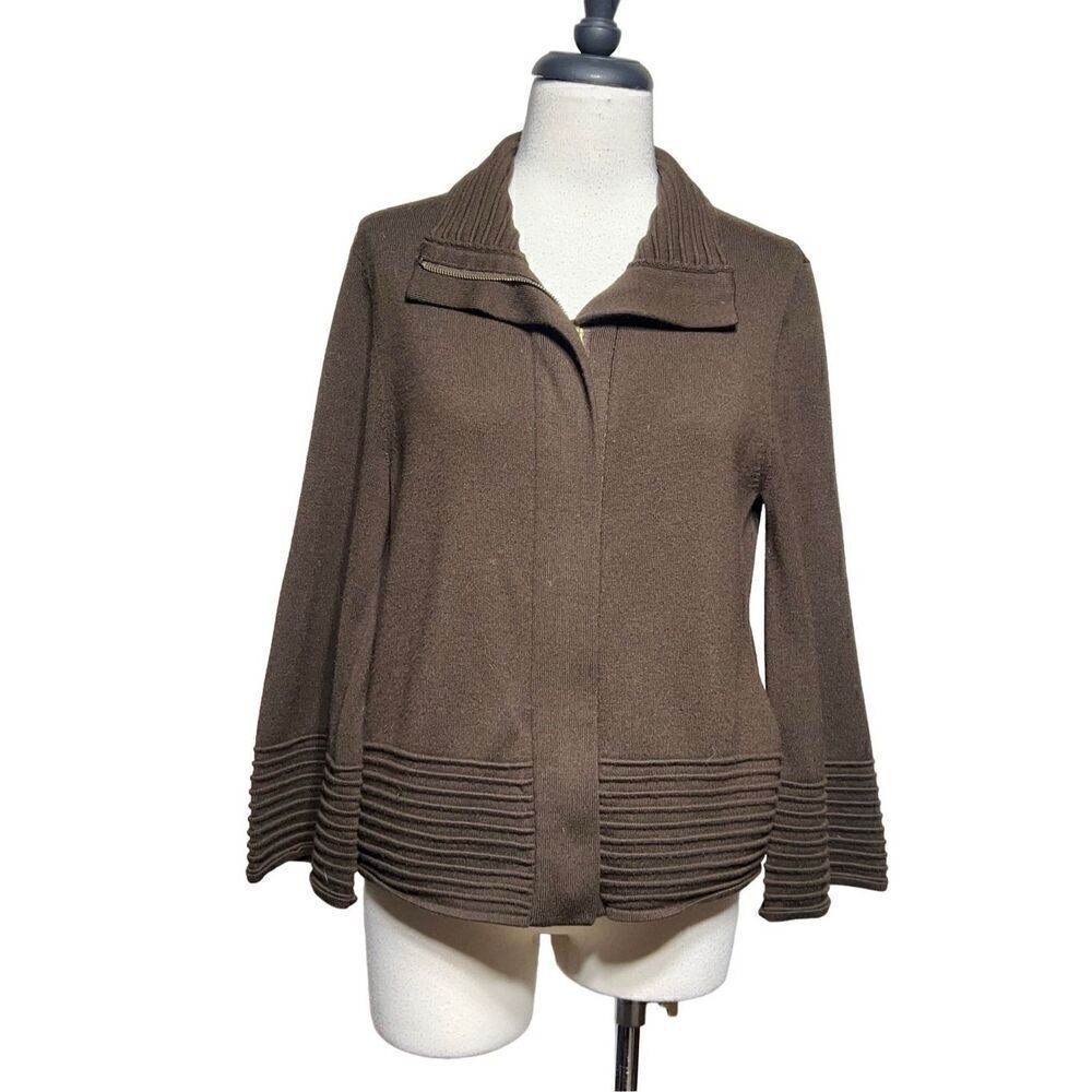 Cache Brown Trumpet Sleeve Heavy Wool Cardigan Sweater Size Medium